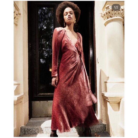 NWT Tanya Taylor Laureen Pink Velvet Maxi Dress - Picture 2 of 8